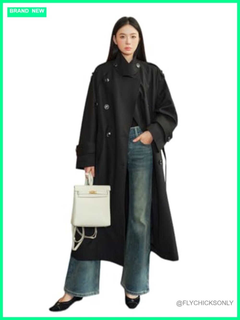 Oversized Long Double-Breasted Belted Trench Coat Windbreaker